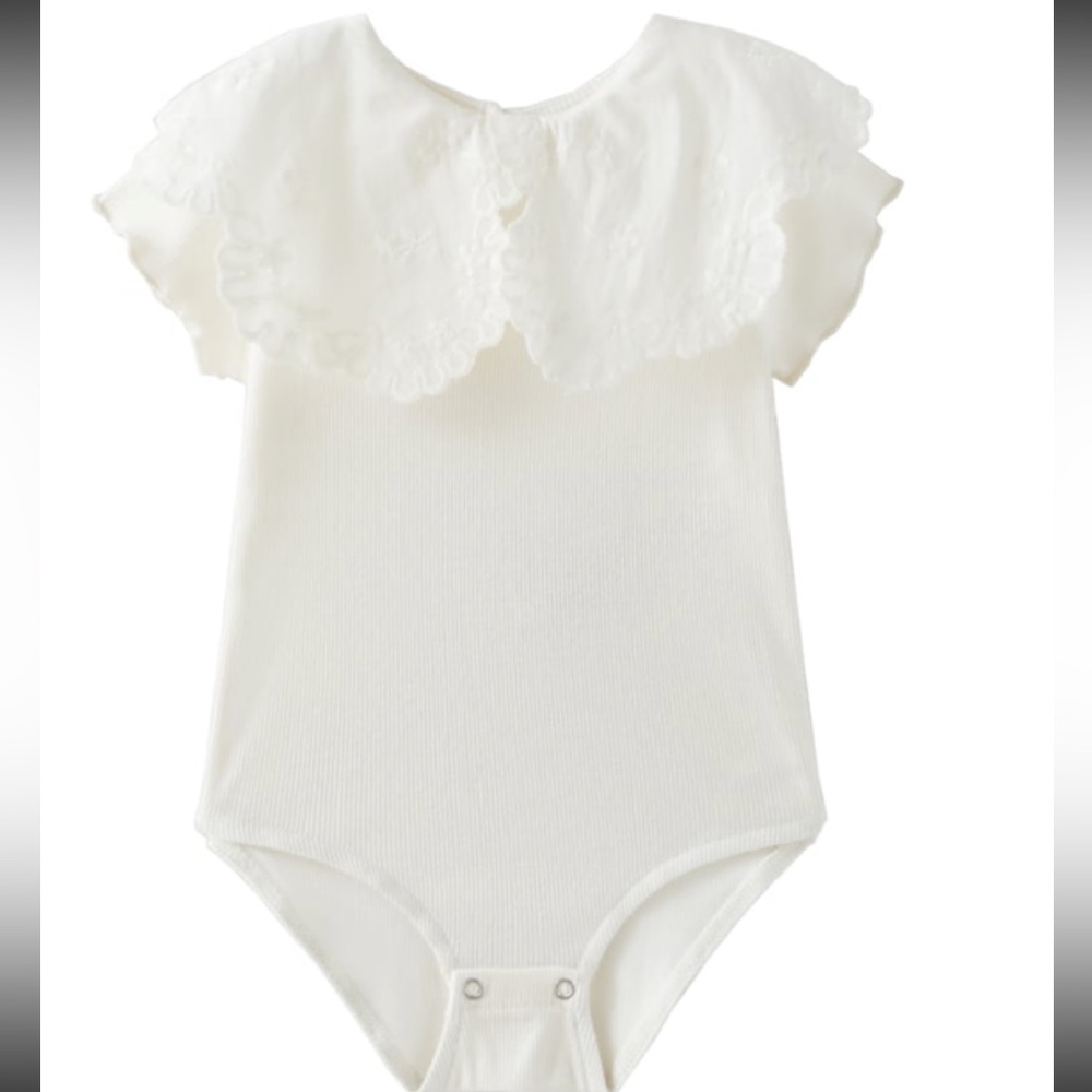 Zara Baby Cream Colored Bib Collar Ribbed Bodysuit 6-9 Months